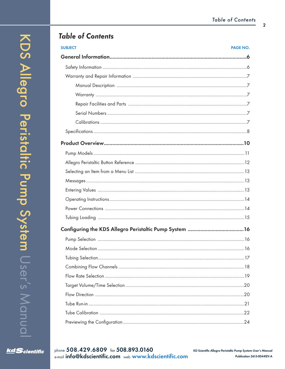 KD Scientific Allegro Peristaltic Pump Series User Manual | Page 2 / 75