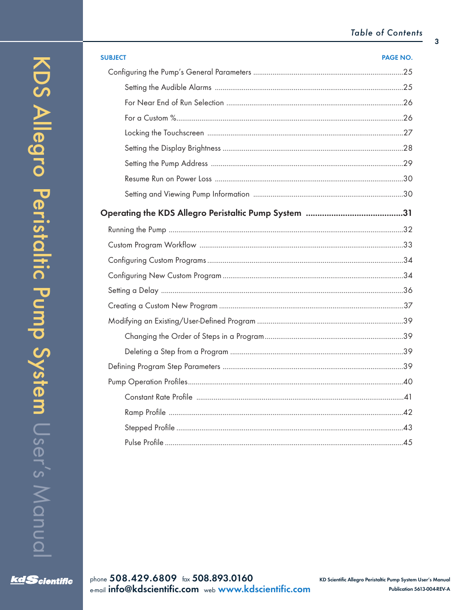 KD Scientific Allegro Peristaltic Pump Series User Manual | Page 3 / 75