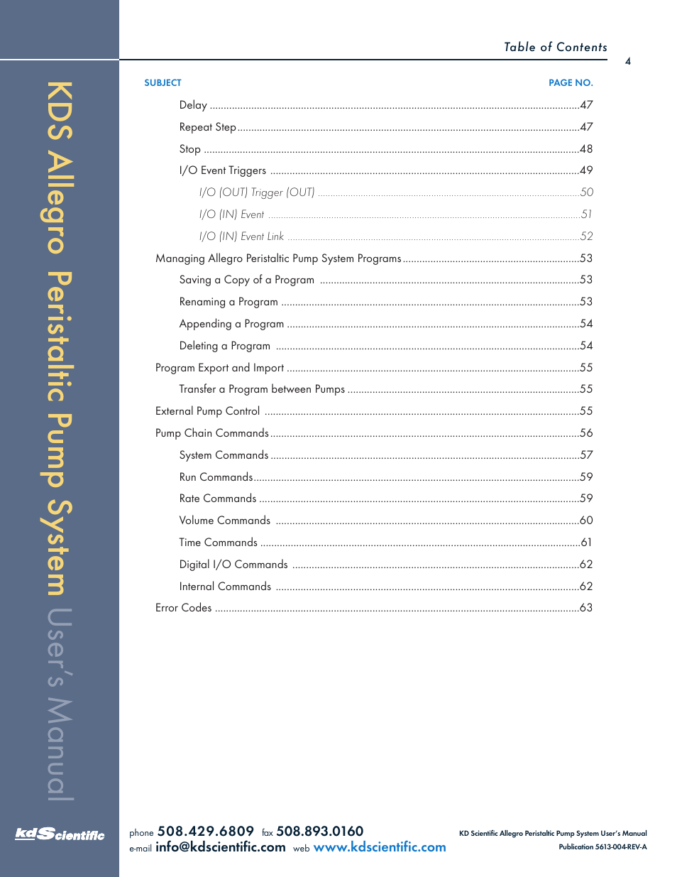 KD Scientific Allegro Peristaltic Pump Series User Manual | Page 4 / 75