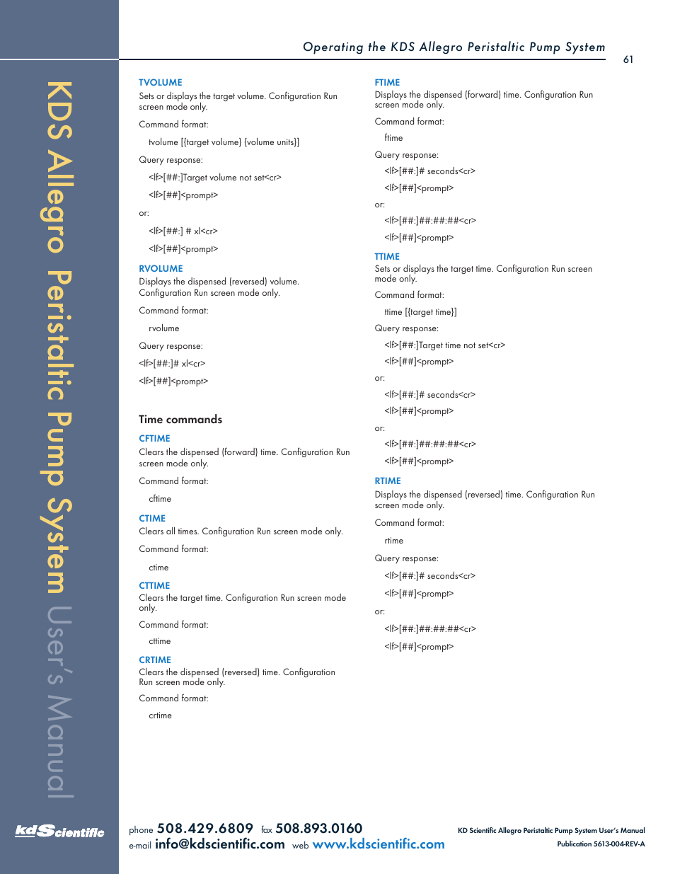 KD Scientific Allegro Peristaltic Pump Series User Manual | Page 61 / 75