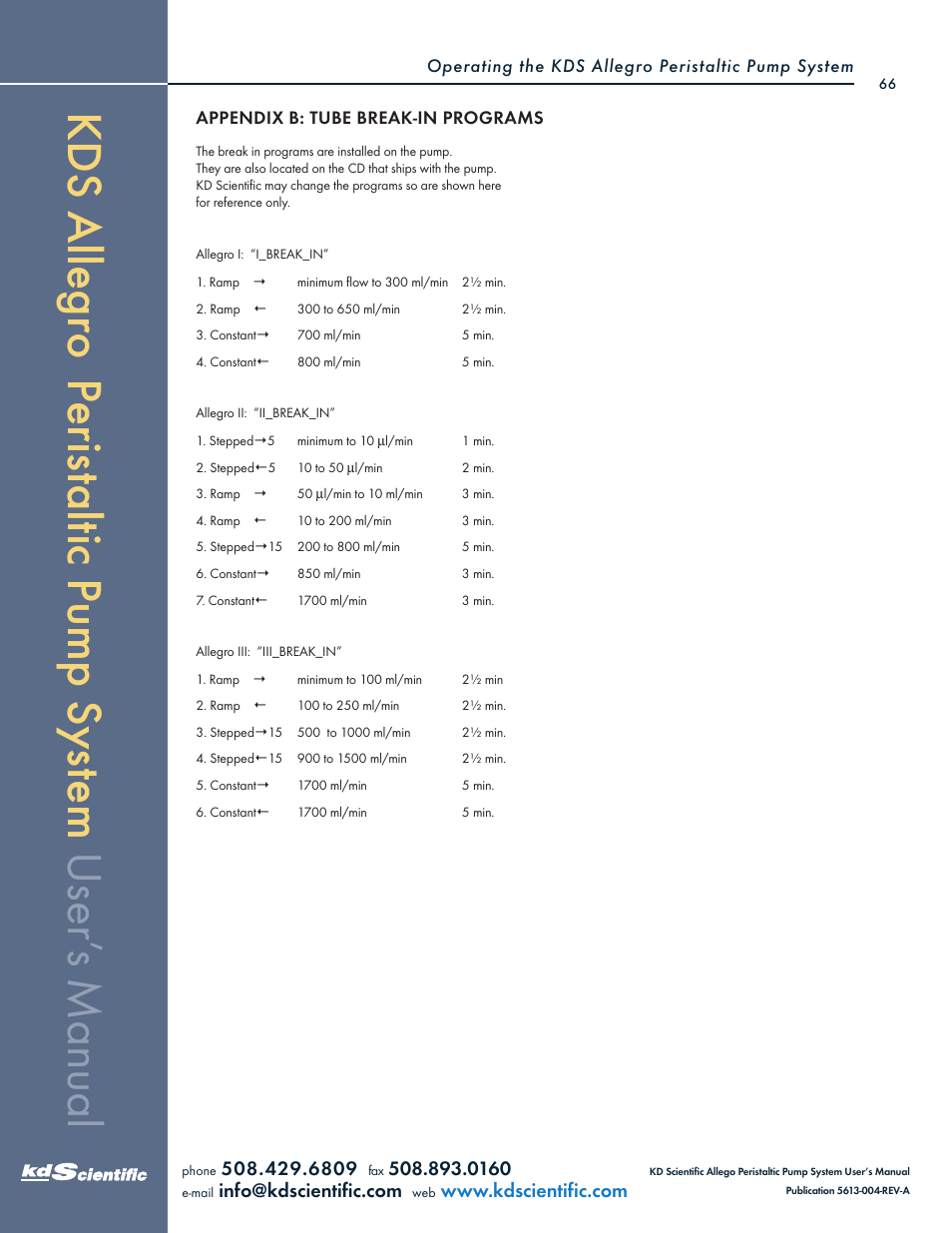 KD Scientific Allegro Peristaltic Pump Series User Manual | Page 66 / 75