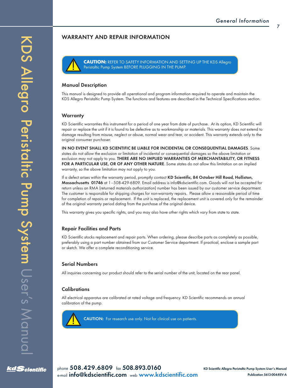 KD Scientific Allegro Peristaltic Pump Series User Manual | Page 7 / 75