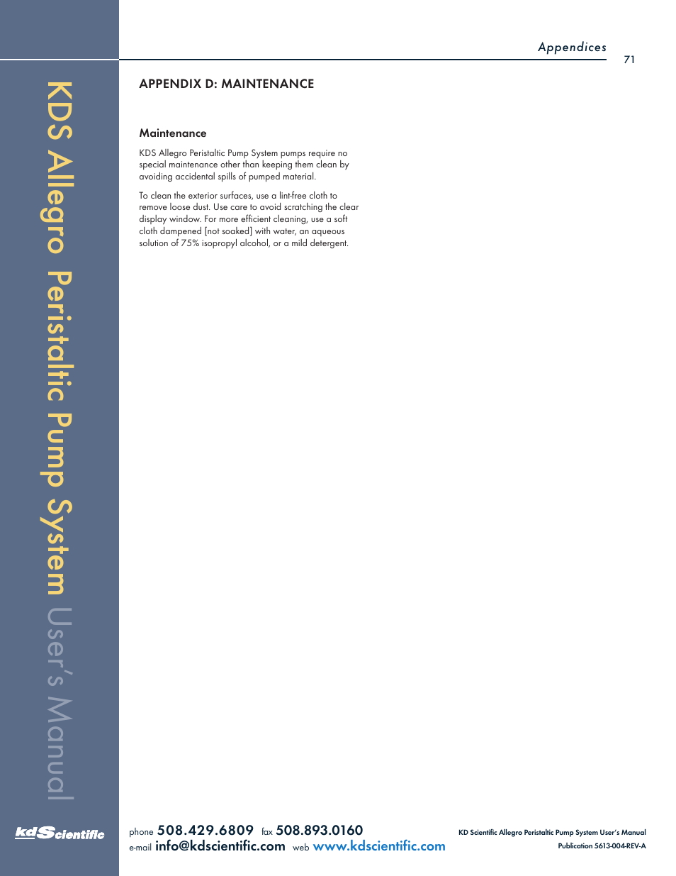 KD Scientific Allegro Peristaltic Pump Series User Manual | Page 71 / 75
