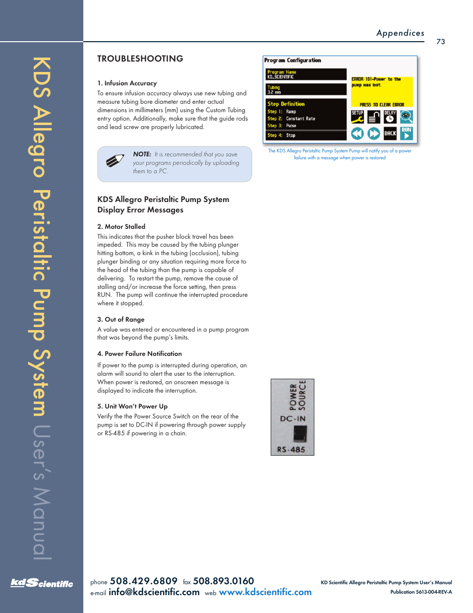 KD Scientific Allegro Peristaltic Pump Series User Manual | Page 73 / 75