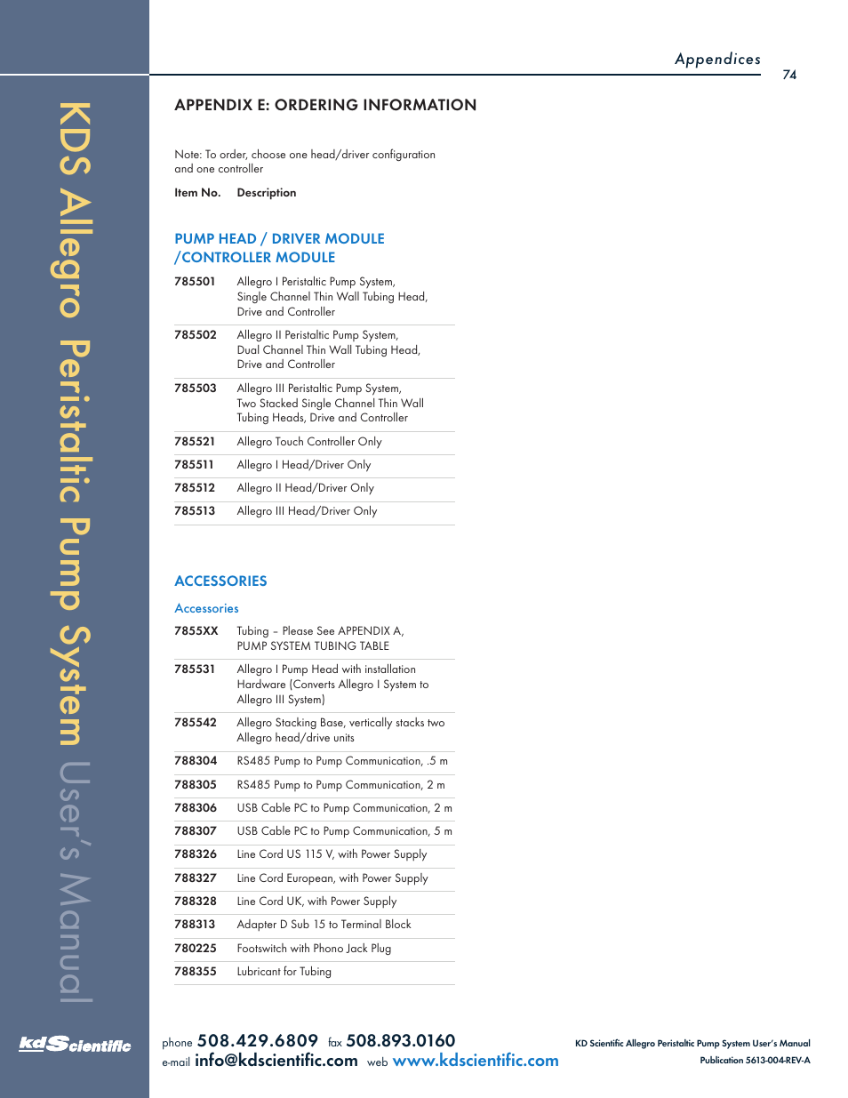 KD Scientific Allegro Peristaltic Pump Series User Manual | Page 74 / 75