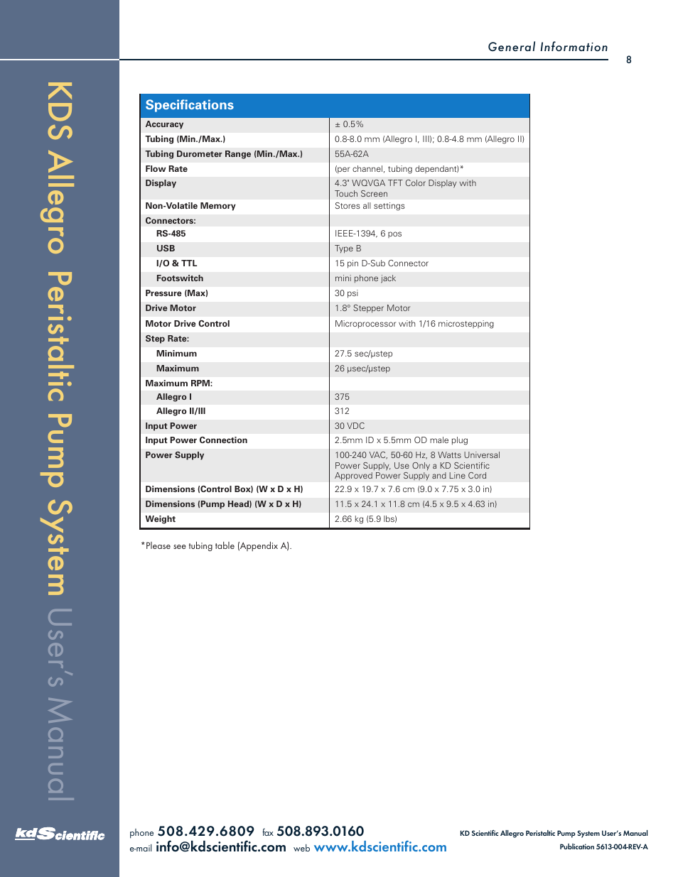 KD Scientific Allegro Peristaltic Pump Series User Manual | Page 8 / 75