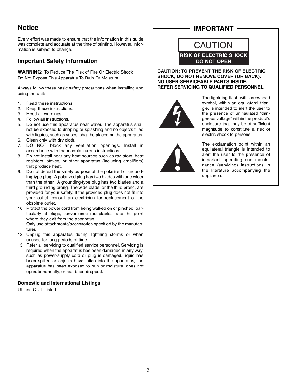 Notice, Important | Bogen GOLD SEAL SERIES AMPLIFIERS GS-35 User Manual | Page 2 / 20