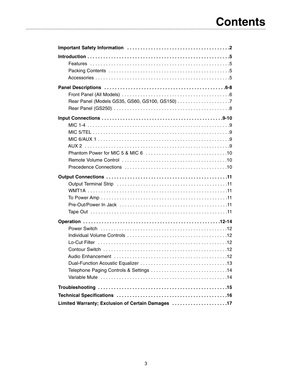 Bogen GOLD SEAL SERIES AMPLIFIERS GS-35 User Manual | Page 3 / 20