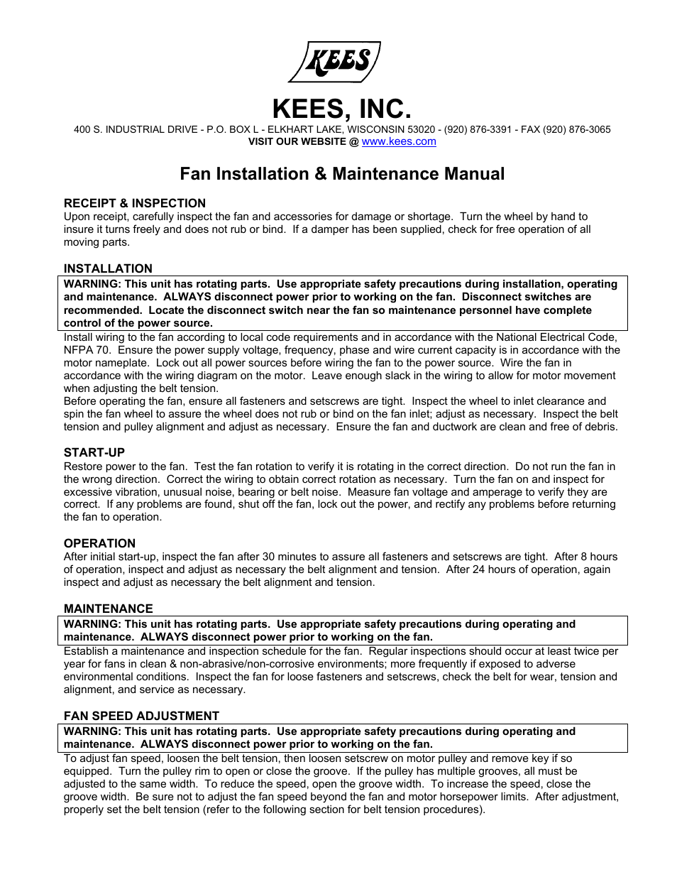 Kees KS FILTERED SUPPLY FANS User Manual | 2 pages