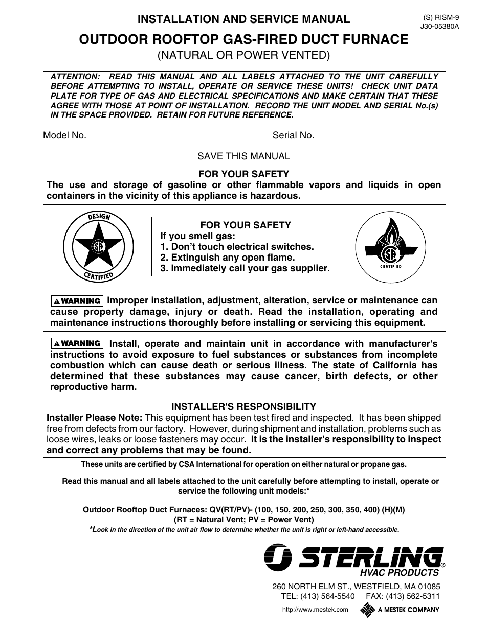 Kees IFG (INDIRECT FIRED GAS) MAKE-UP AIR UNITS - Duct Furnace Installation & Maintenance Manual User Manual | 28 pages