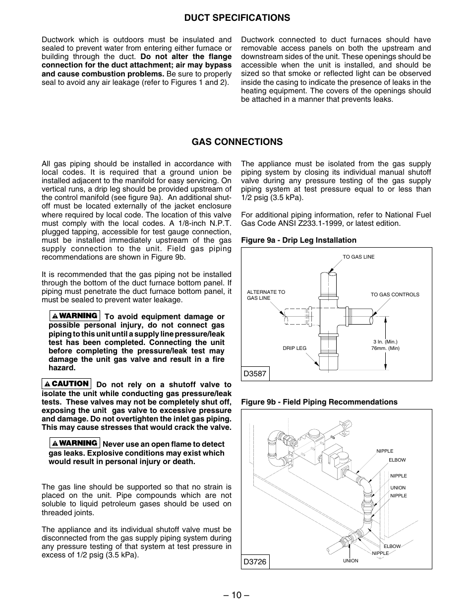 Duct specifications, Gas connections | Kees IFG (INDIRECT FIRED GAS) MAKE-UP AIR UNITS - Duct Furnace Installation & Maintenance Manual User Manual | Page 10 / 28