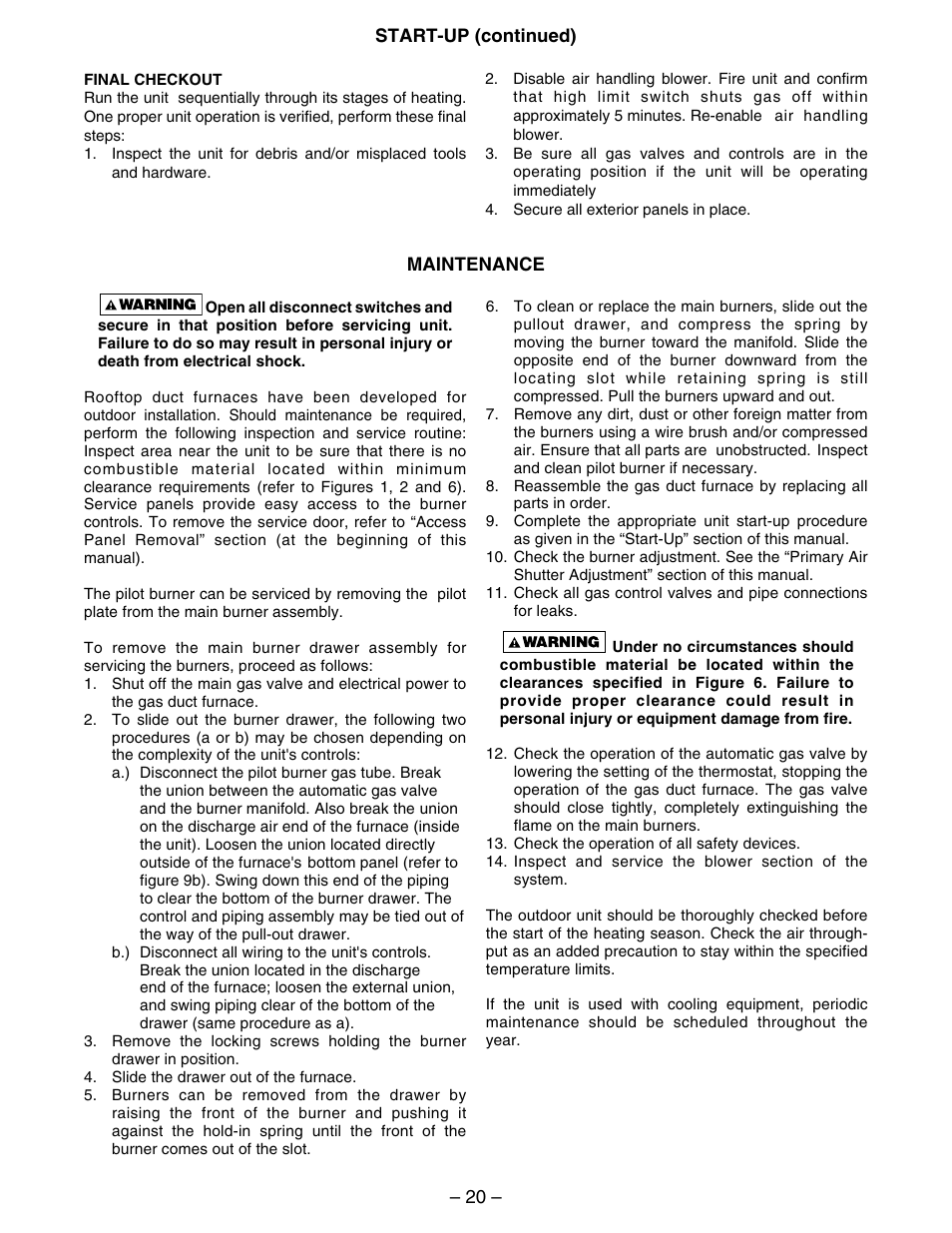 Kees IFG (INDIRECT FIRED GAS) MAKE-UP AIR UNITS - Duct Furnace Installation & Maintenance Manual User Manual | Page 20 / 28