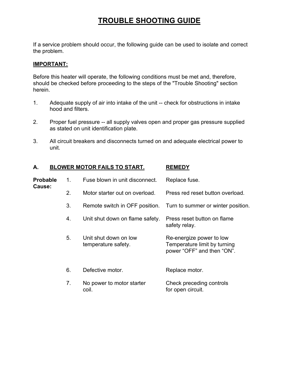Trouble shooting guide | Kees DFG (DIRECT FIRED GAS) MAKE-UP AIR UNITS User Manual | Page 10 / 16