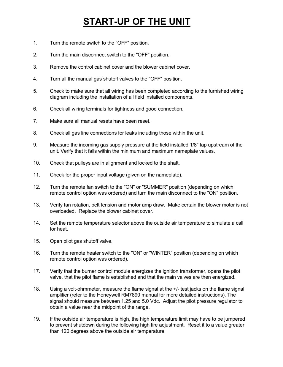 Start-up of the unit | Kees DFG (DIRECT FIRED GAS) MAKE-UP AIR UNITS User Manual | Page 14 / 16