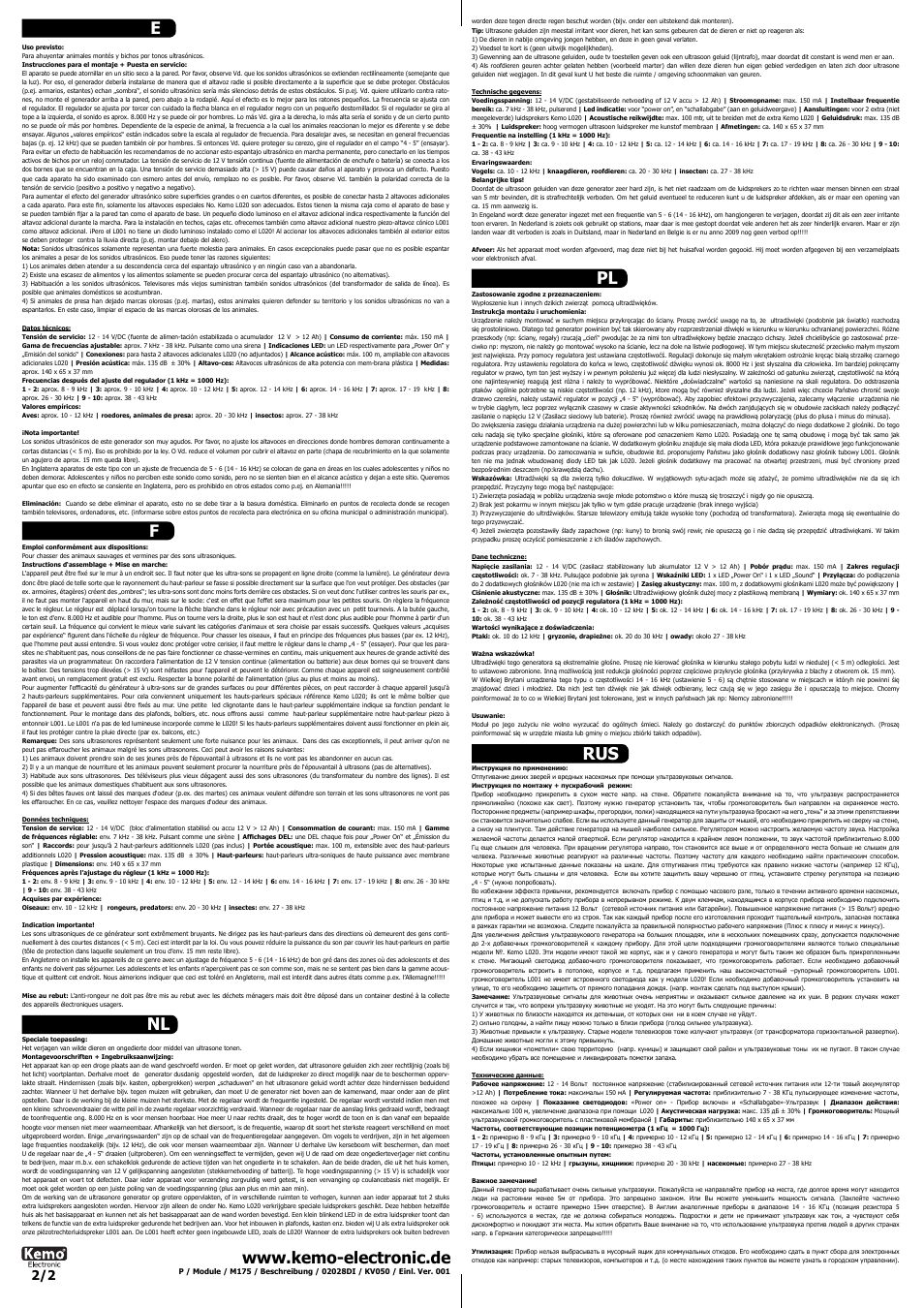 Ef nl pl rus | Kemo Electronic M175 User Manual | Page 2 / 2
