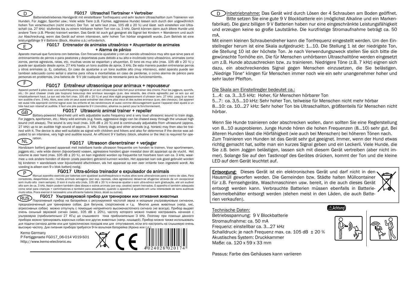 Kemo Electronic FG017 User Manual | 4 pages