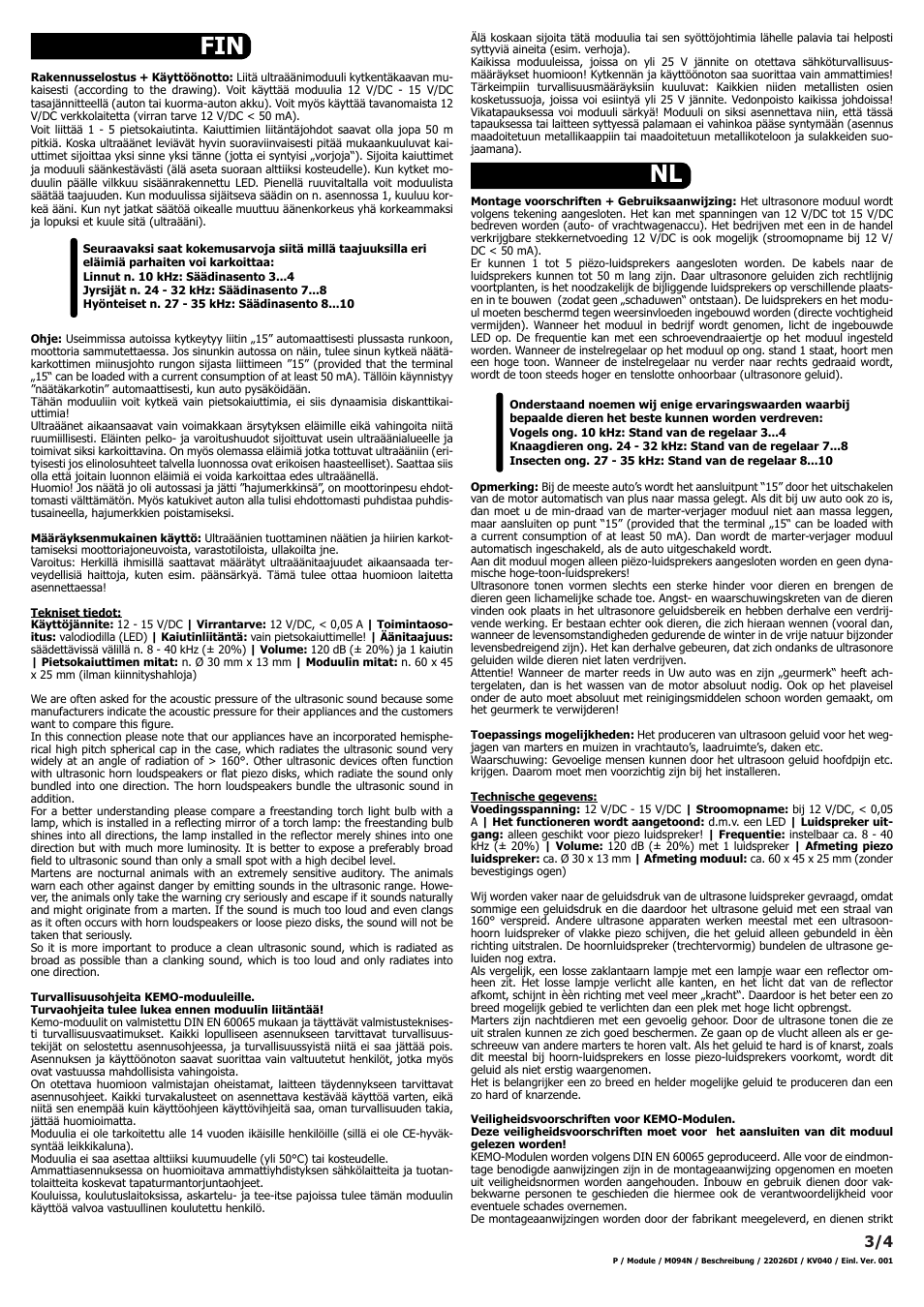 Fin nl | Kemo Electronic M094N User Manual | Page 3 / 4