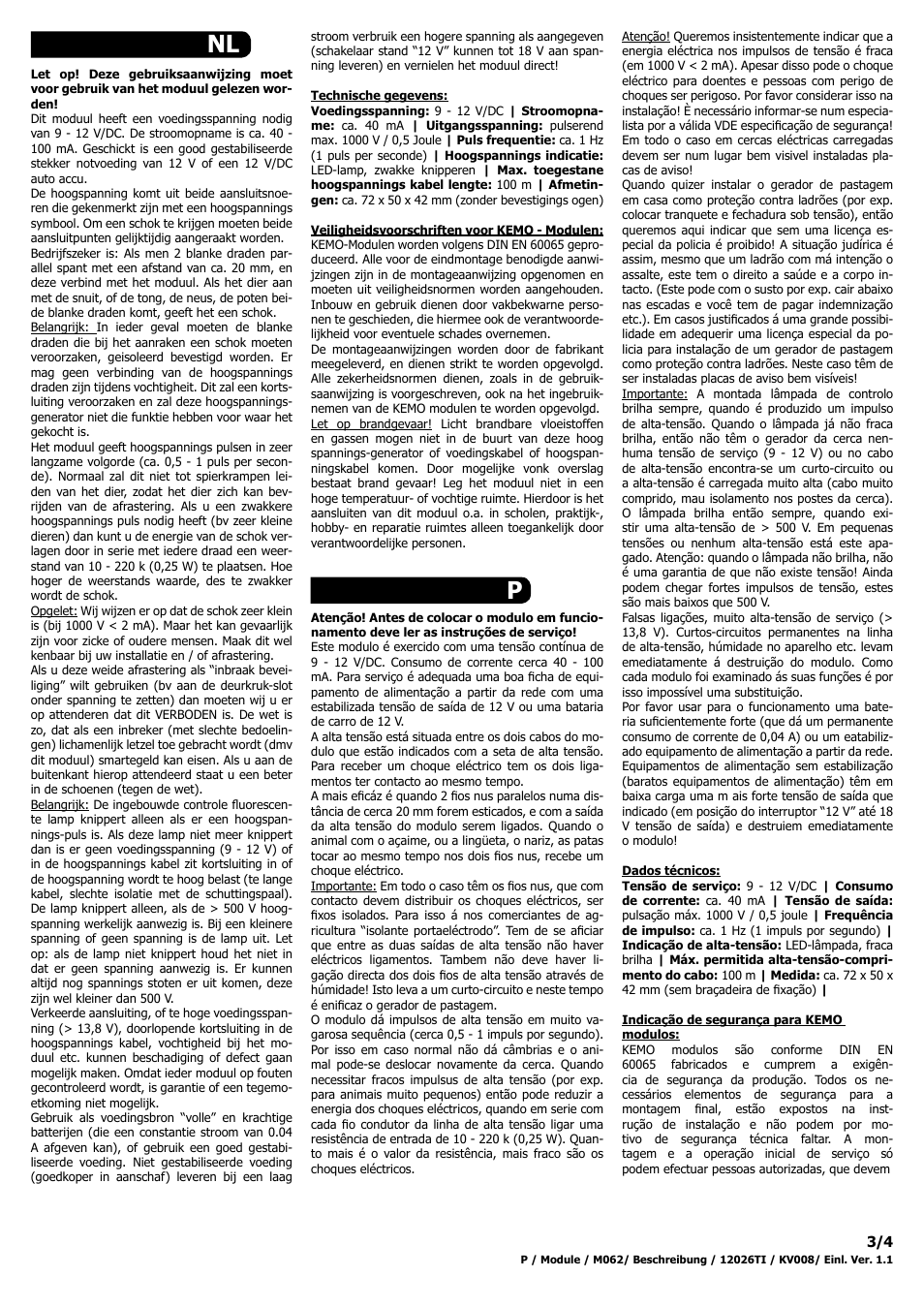 Nl p | Kemo Electronic M062 User Manual | Page 3 / 4