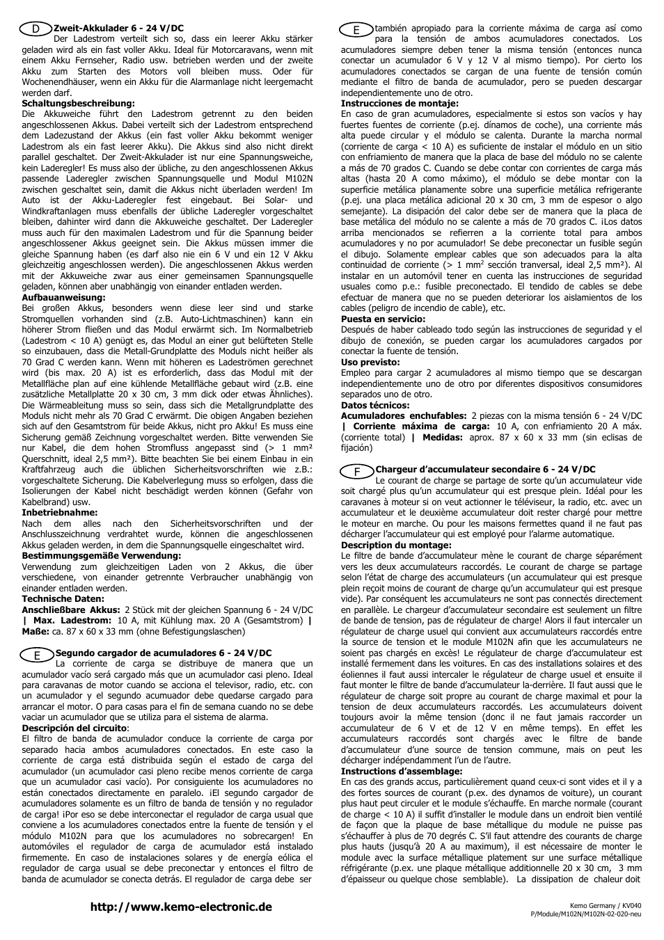 Ef e | Kemo Electronic M102N User Manual | Page 2 / 6