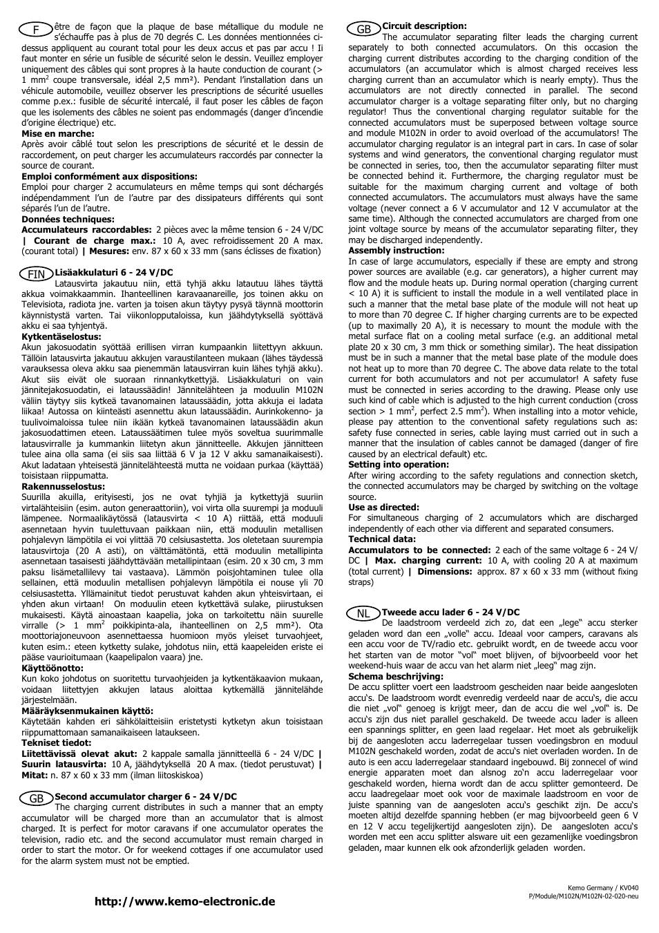 Ffin, Gb nl gb | Kemo Electronic M102N User Manual | Page 3 / 6