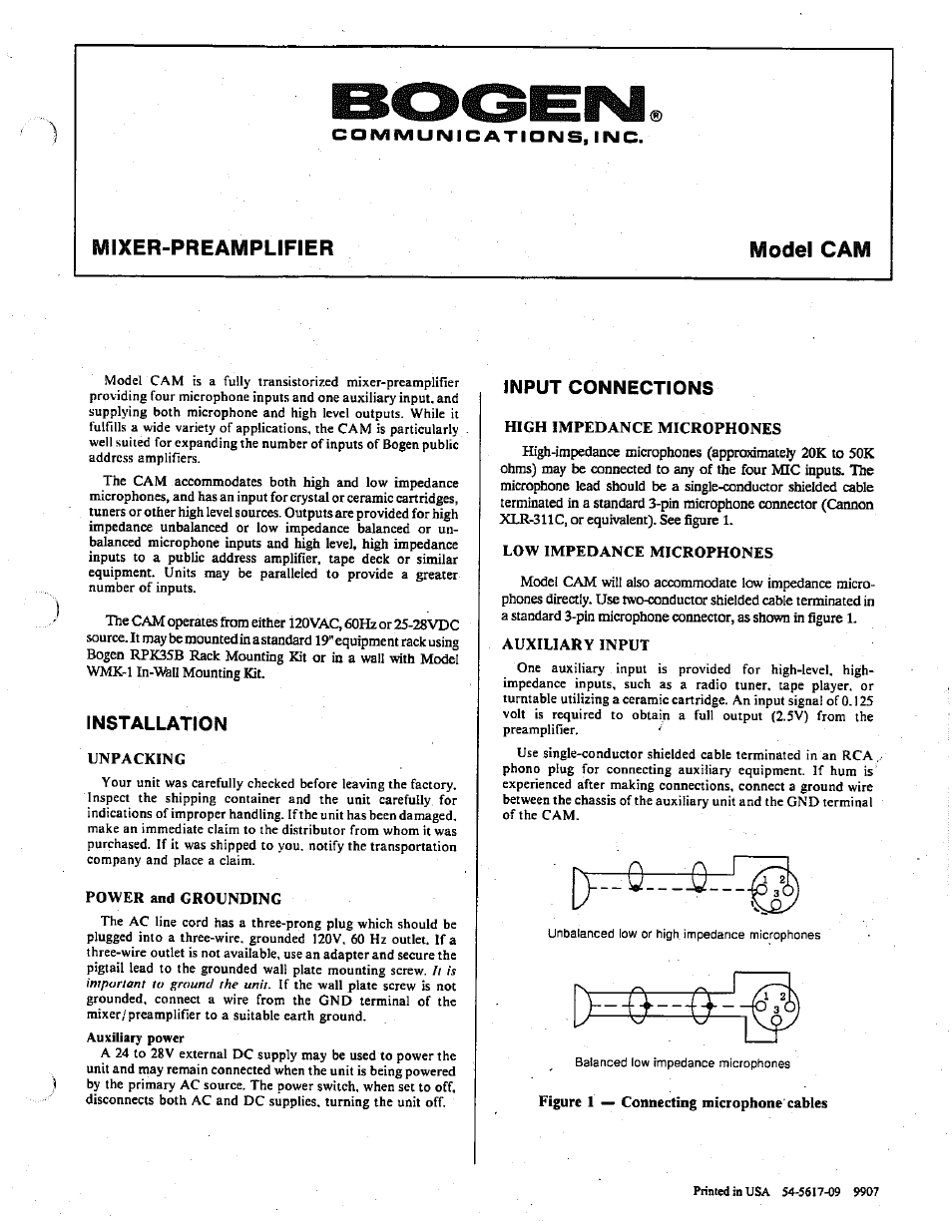 Bogen CAM User Manual | 4 pages