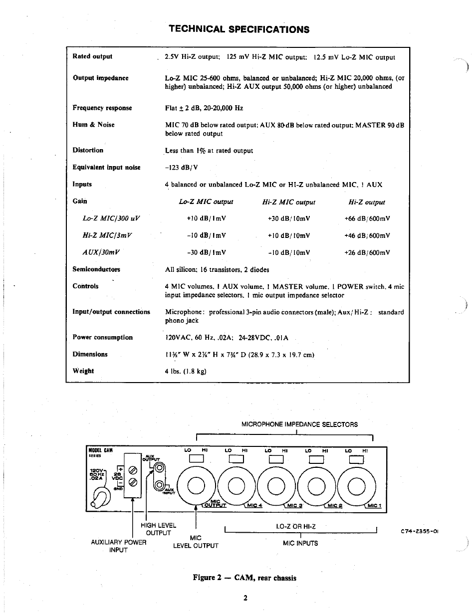 Technical specifications | Bogen CAM User Manual | Page 2 / 4