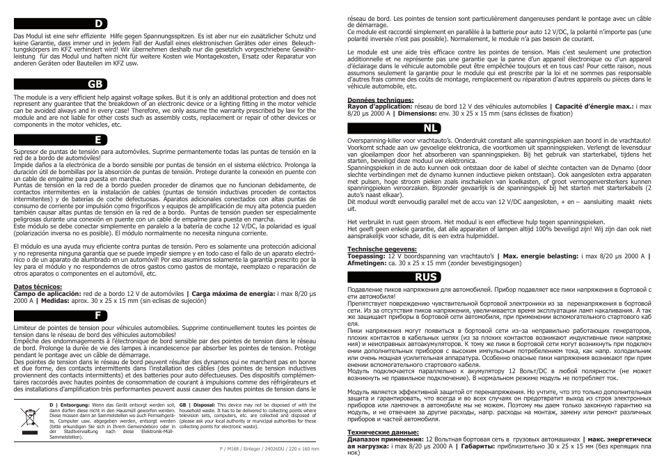 De f nl rus gb | Kemo Electronic M168 User Manual | Page 2 / 2