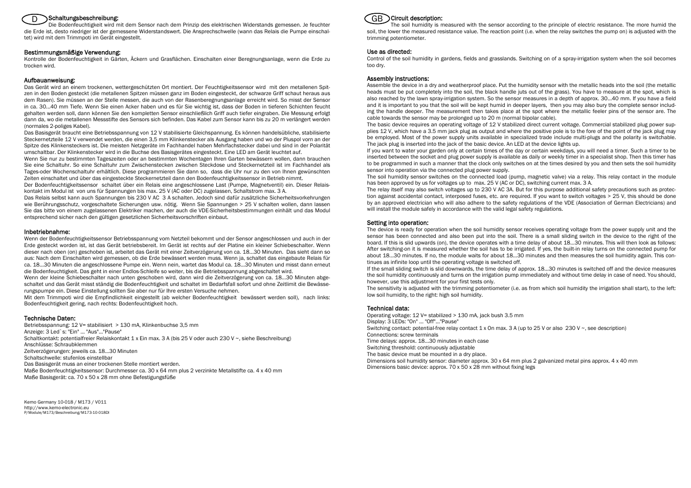 D gb | Kemo Electronic M173 User Manual | Page 2 / 4