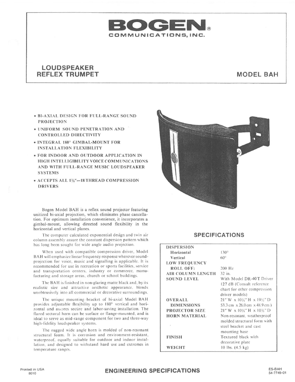 Bogen BAH User Manual | 2 pages