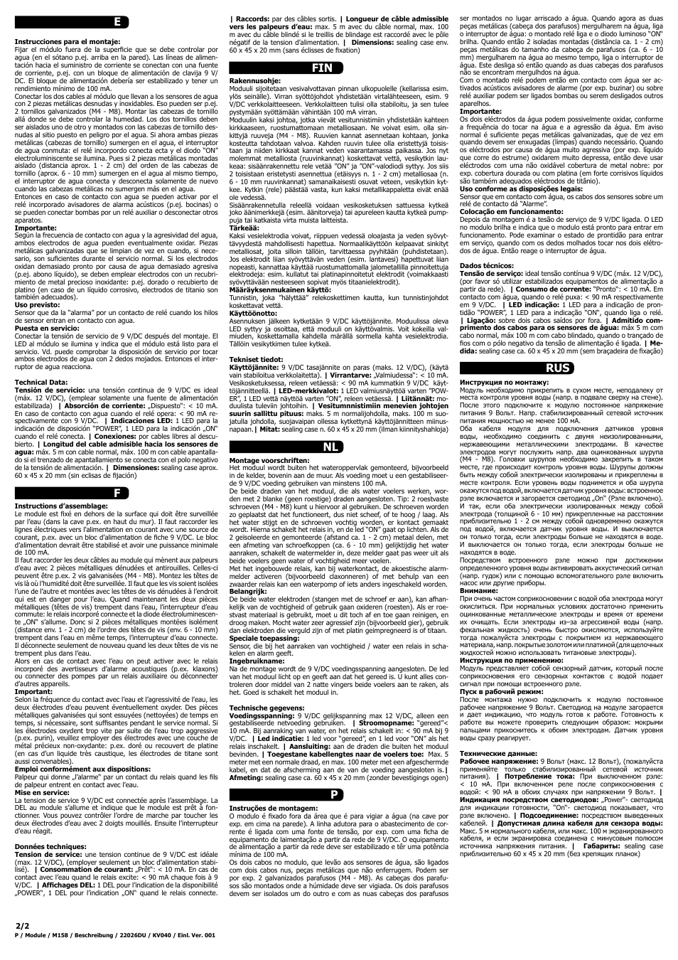 Ffin nl rus p e | Kemo Electronic M158 User Manual | Page 2 / 2