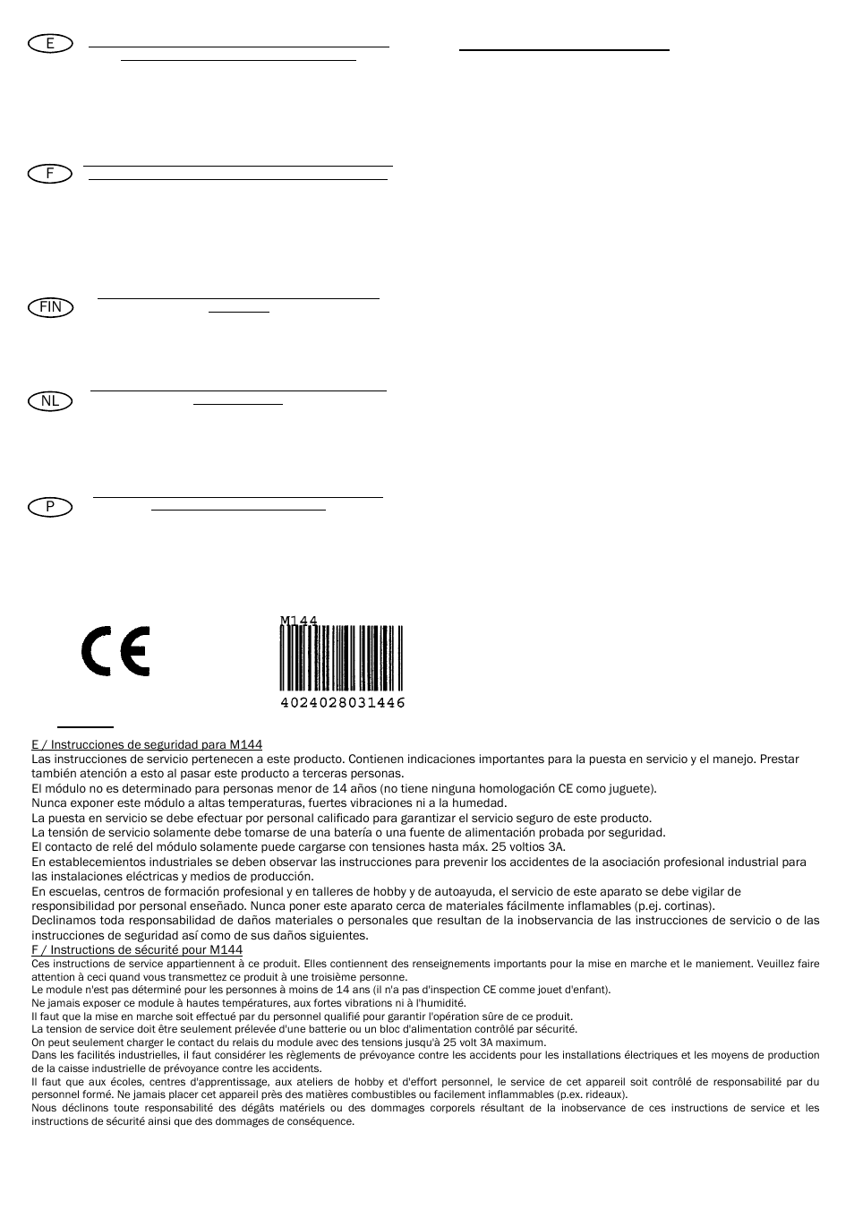 Kemo Electronic M144 User Manual | 4 pages