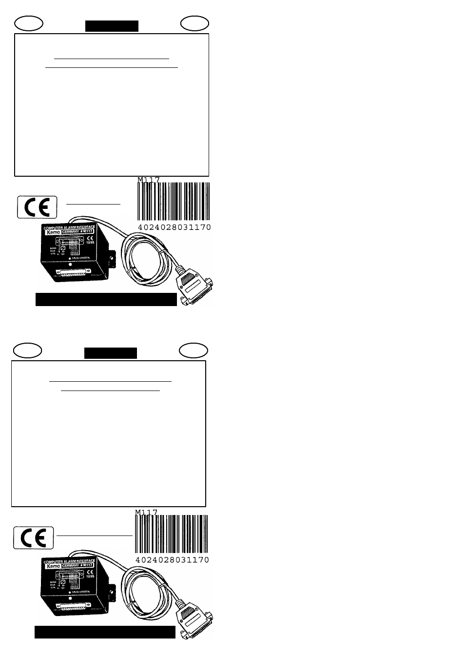 Alarmmoduul voor computer, Module d'alarme pour ordinateurs, Nr. m 117 f f | Nr. m 117 nl nl | Kemo Electronic M117 User Manual | Page 4 / 4