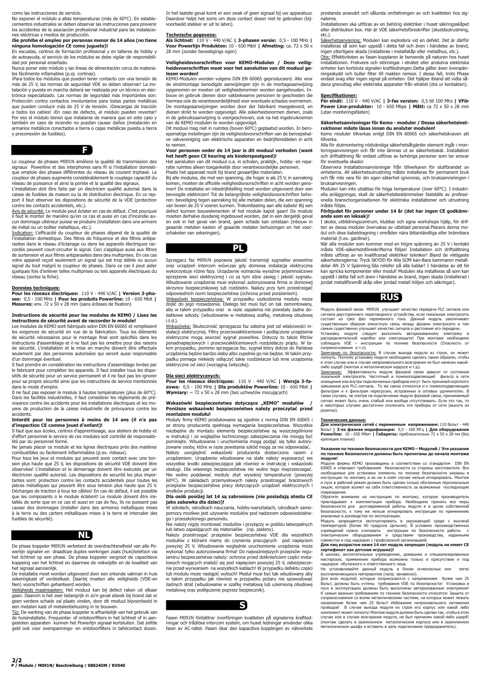 Nl f pl s rus | Kemo Electronic M091N User Manual | Page 2 / 2