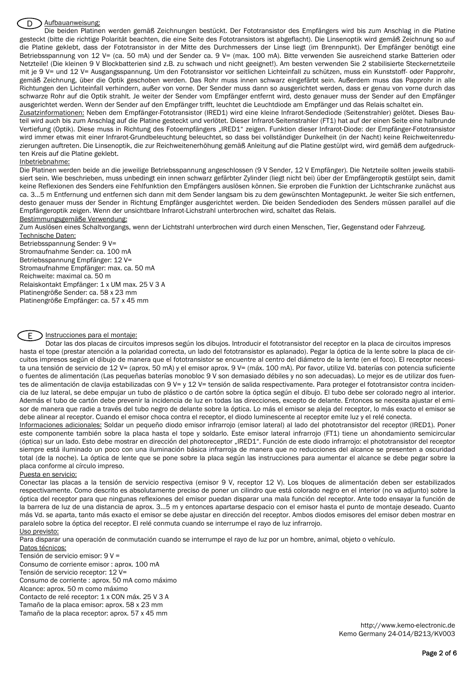 Kemo Electronic B213 User Manual | Page 2 / 6