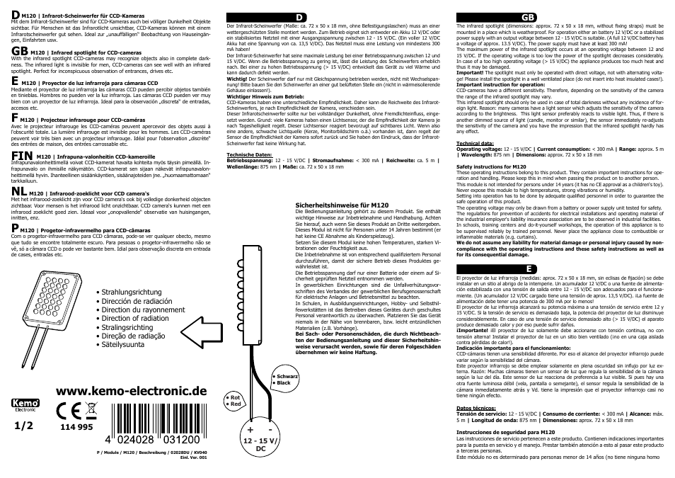 Kemo Electronic M120 User Manual | 2 pages