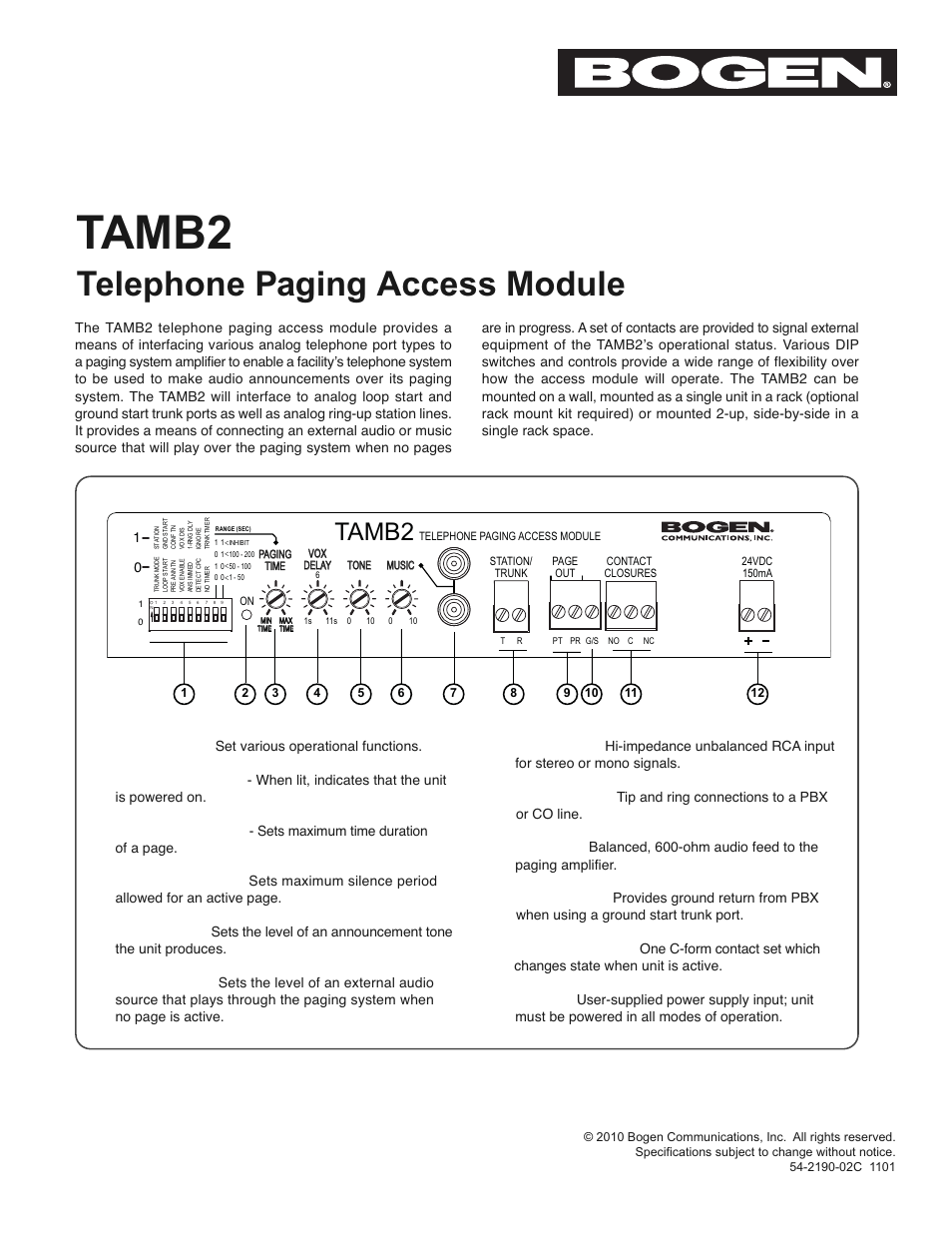 Bogen TAMB2 User Manual | 8 pages