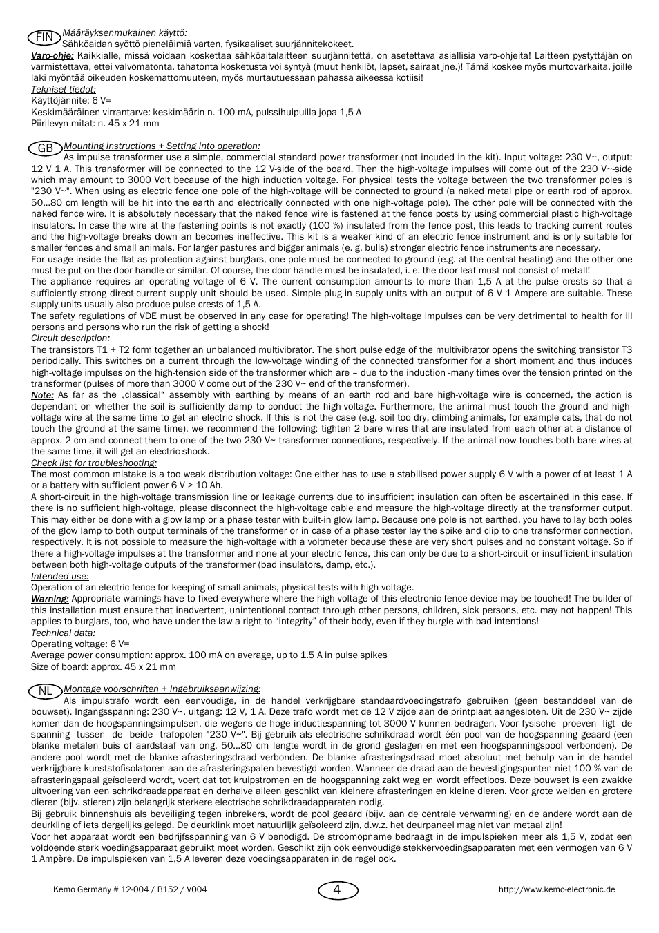 Kemo Electronic B152 User Manual | Page 4 / 8