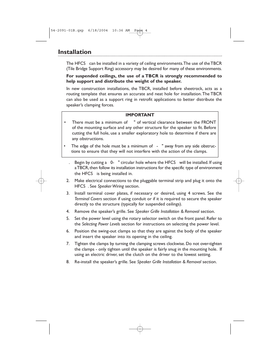 Installation | Bogen HFCS1 User Manual | Page 4 / 8