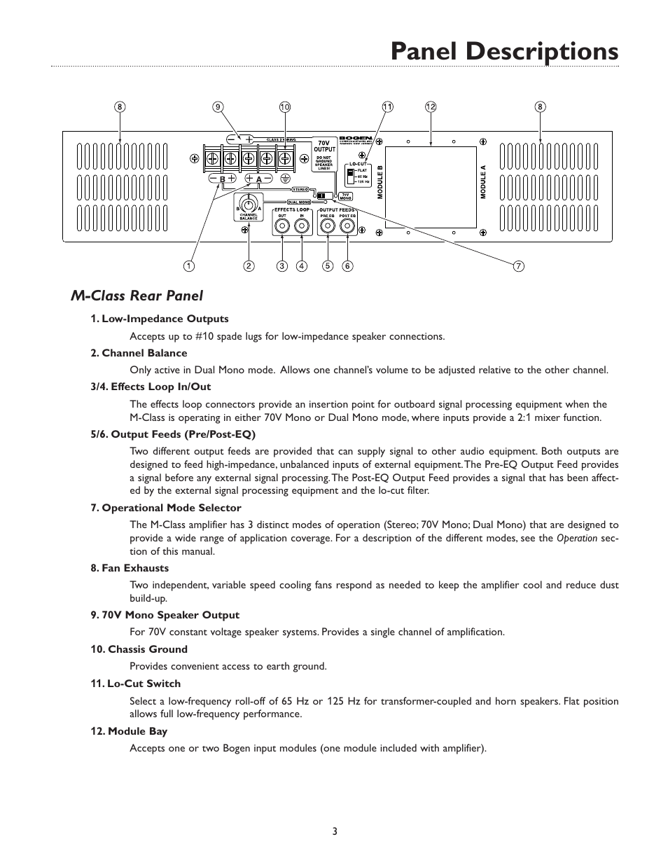 Panel descriptions, M-class rear panel | Bogen M600 User Manual | Page 7 / 20