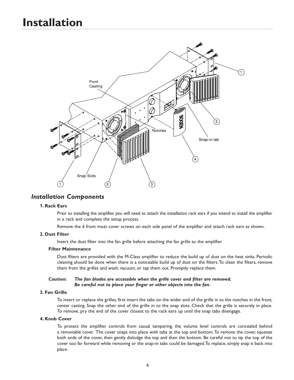 Installation, Installation components | Bogen M600 User Manual | Page 8 / 20