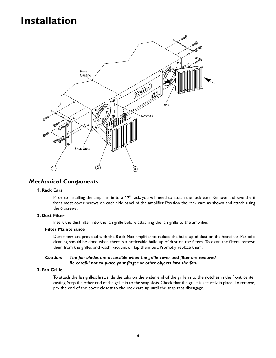 Installation, Mechanical components | Bogen X450 User Manual | Page 7 / 15