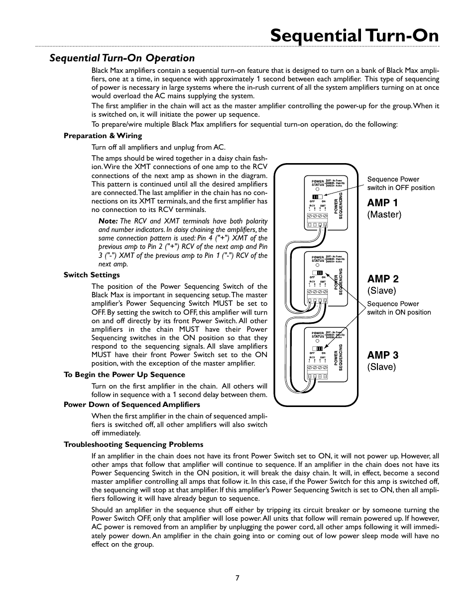 Sequential turn-on, Sequential turn-on operation | Bogen Black Max Amplifier X600 User Manual | Page 10 / 15