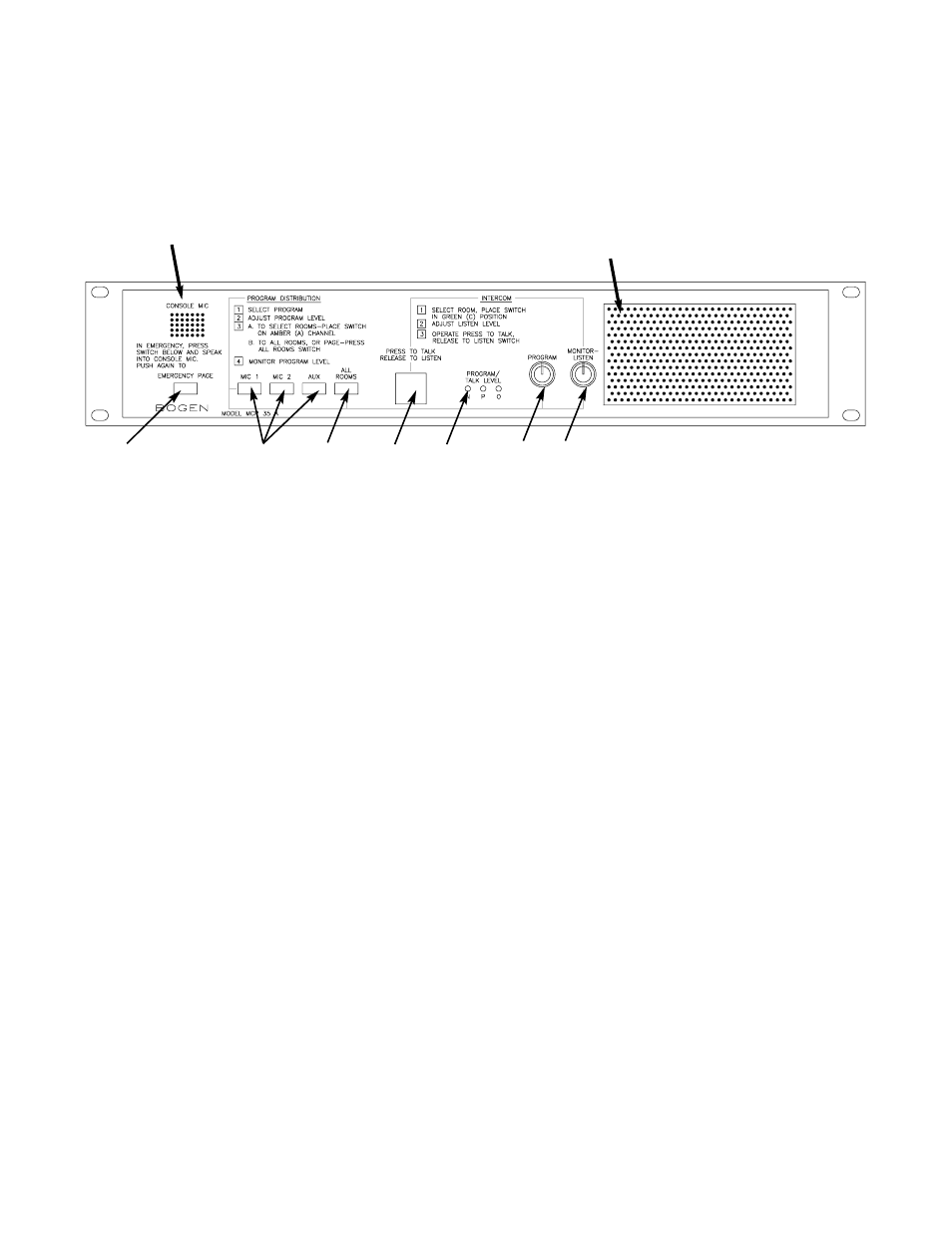 Mcp35a control panel, Front panel | Bogen SI35A User Manual | Page 6 / 24