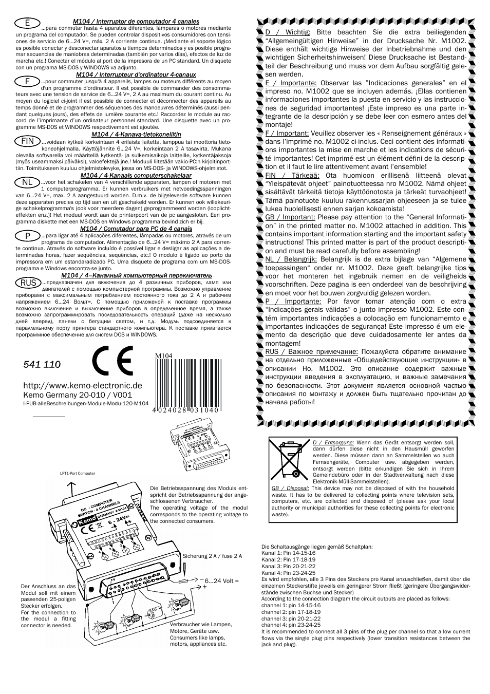 Kemo Electronic M104 User Manual | 4 pages