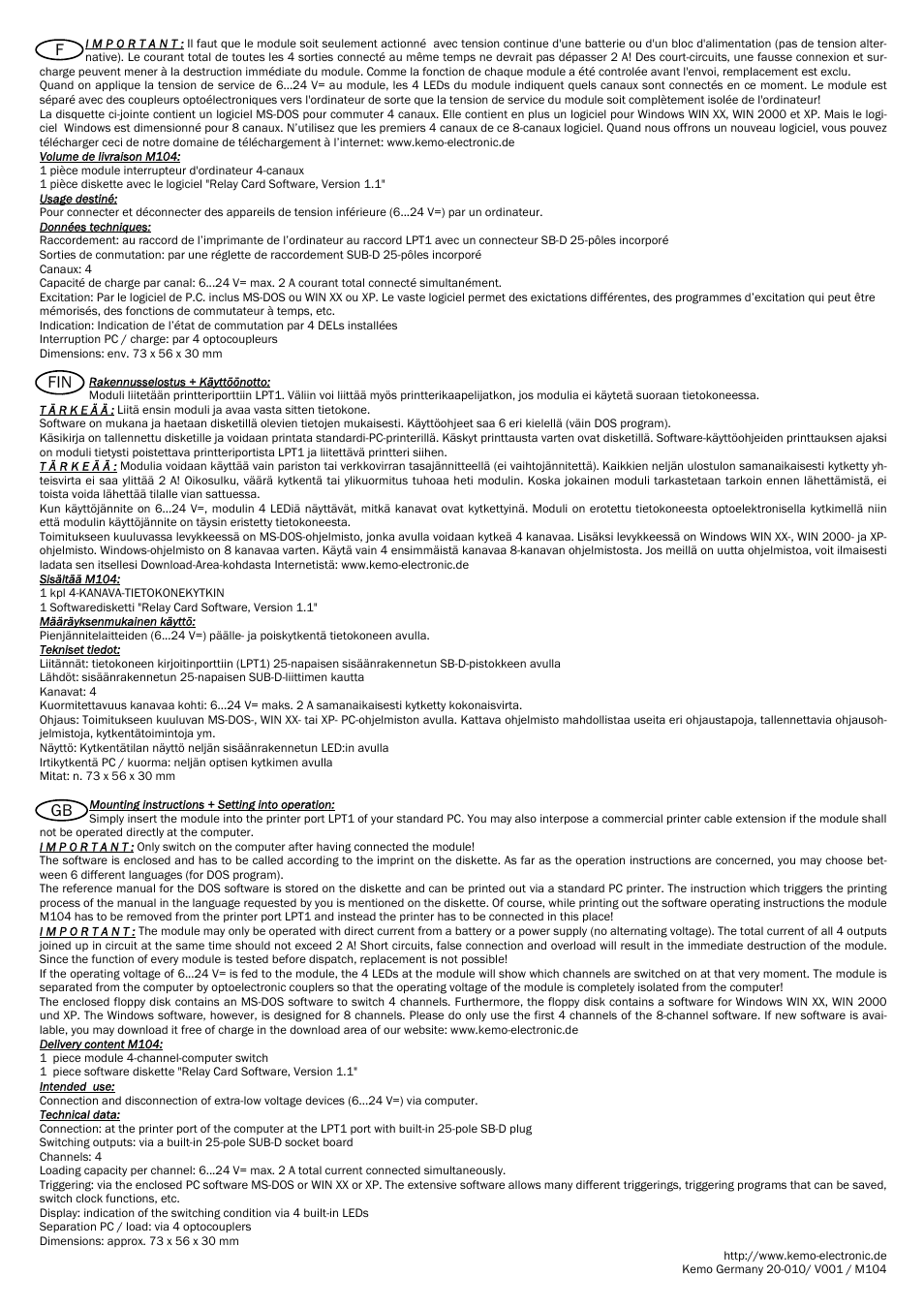 Ffin gb | Kemo Electronic M104 User Manual | Page 3 / 4