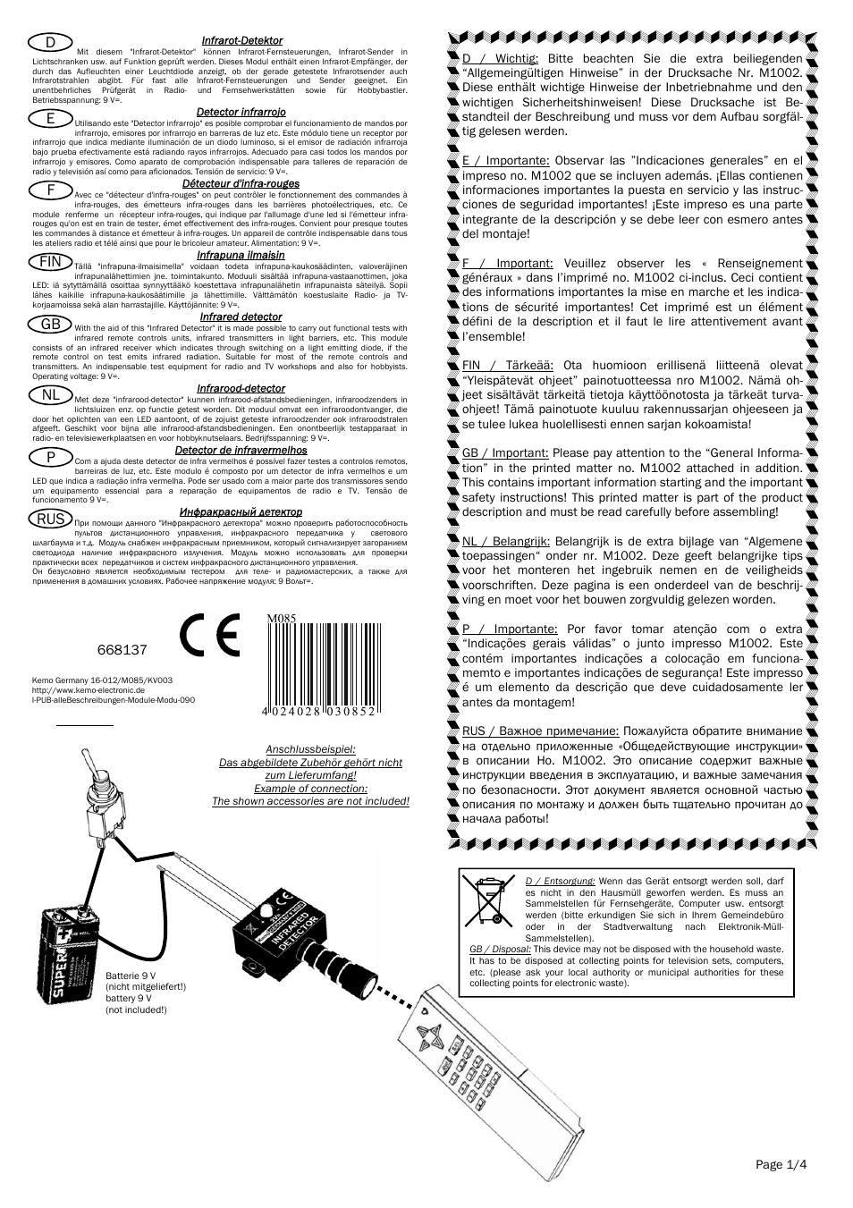 Kemo Electronic M085 User Manual | 4 pages