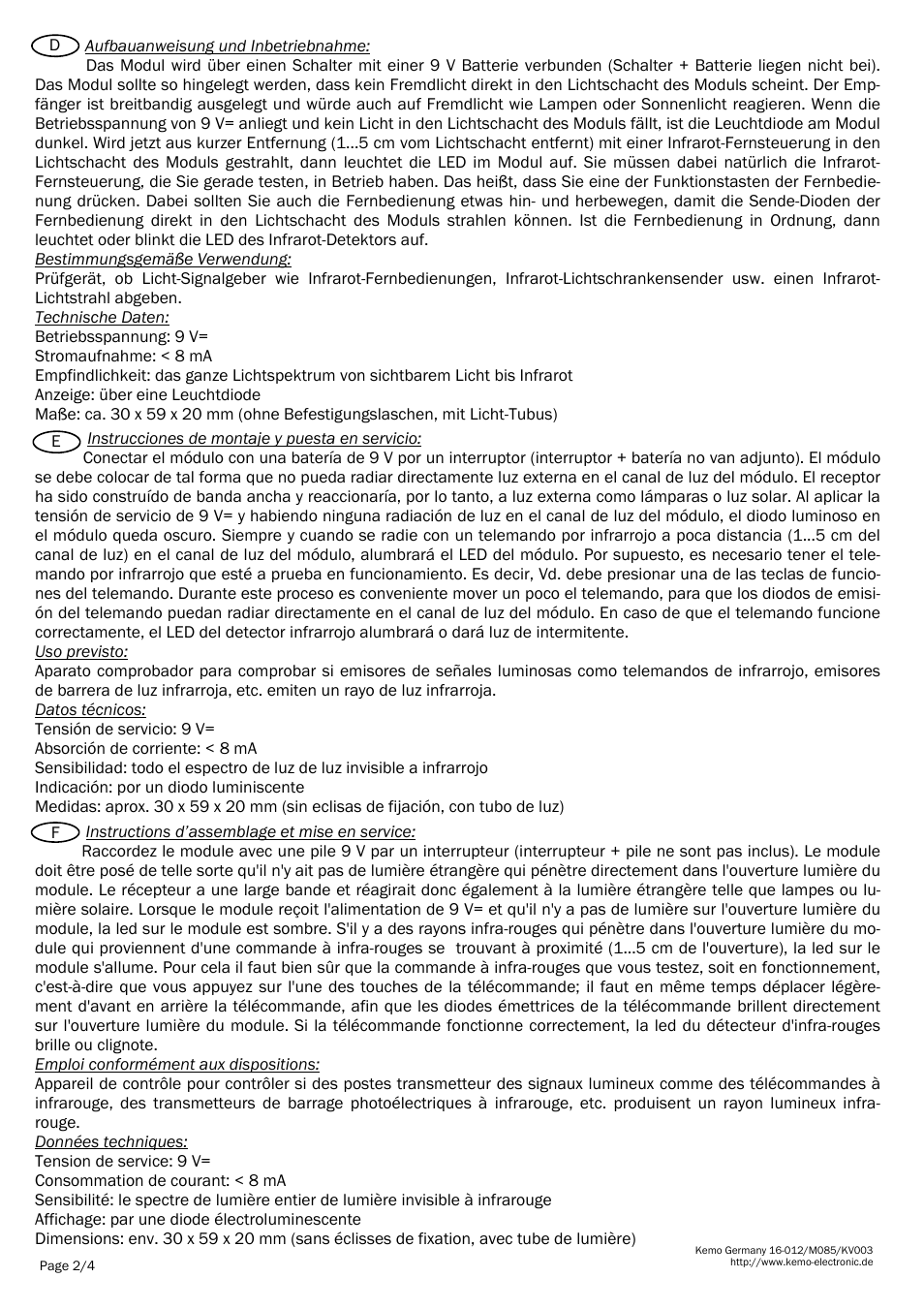 Kemo Electronic M085 User Manual | Page 2 / 4