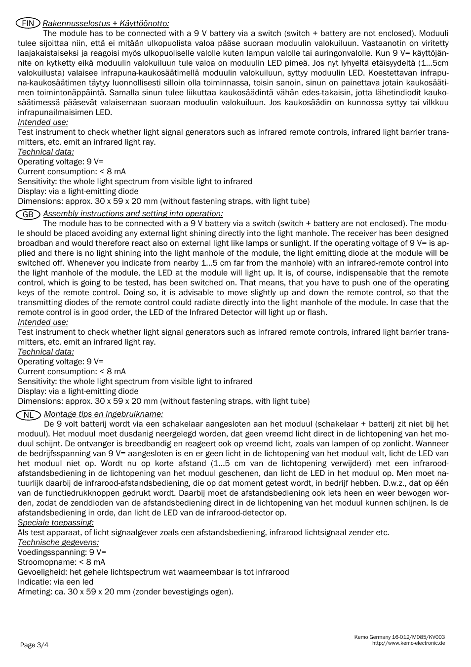 Kemo Electronic M085 User Manual | Page 3 / 4