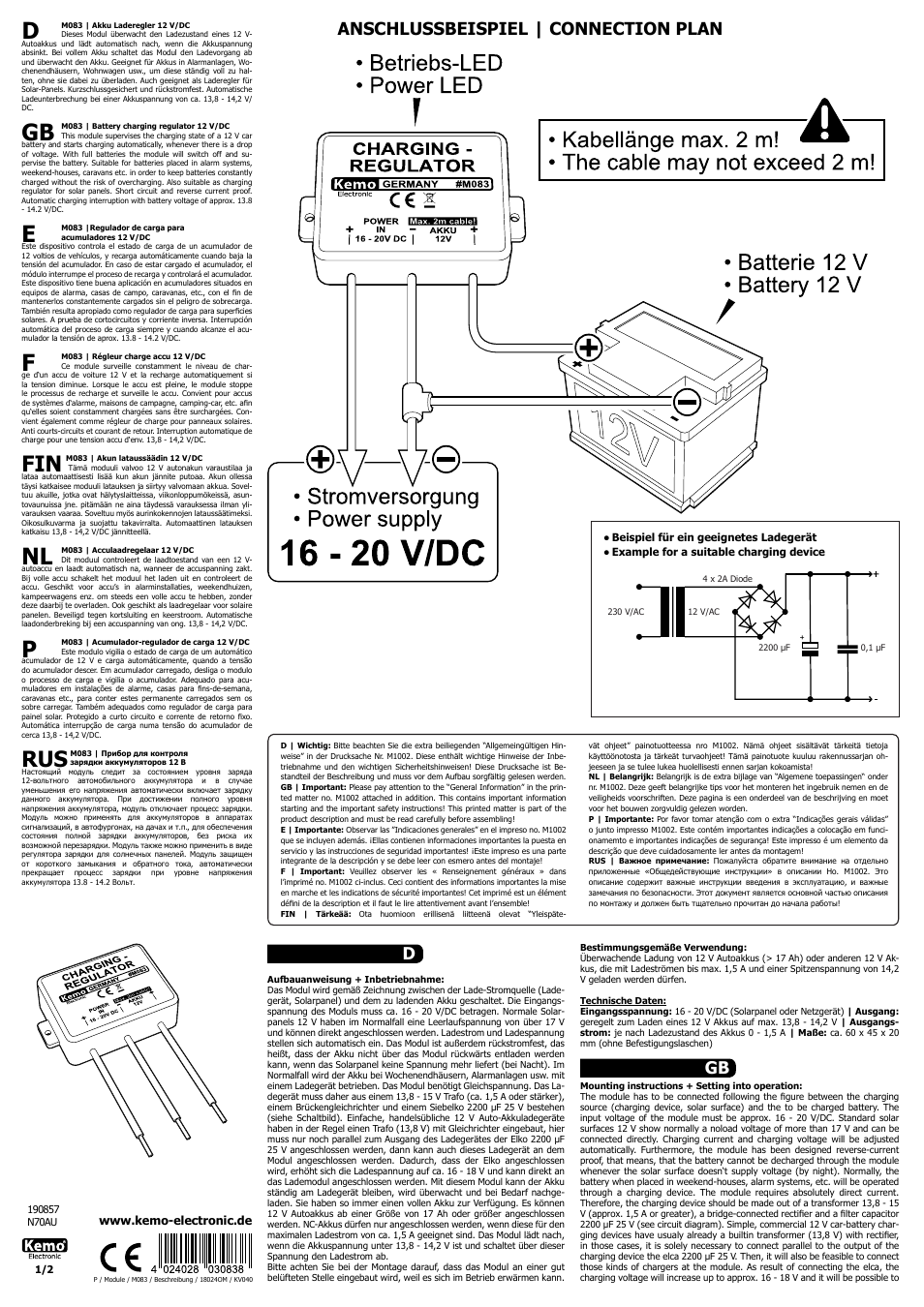 Kemo Electronic M083 User Manual | 2 pages