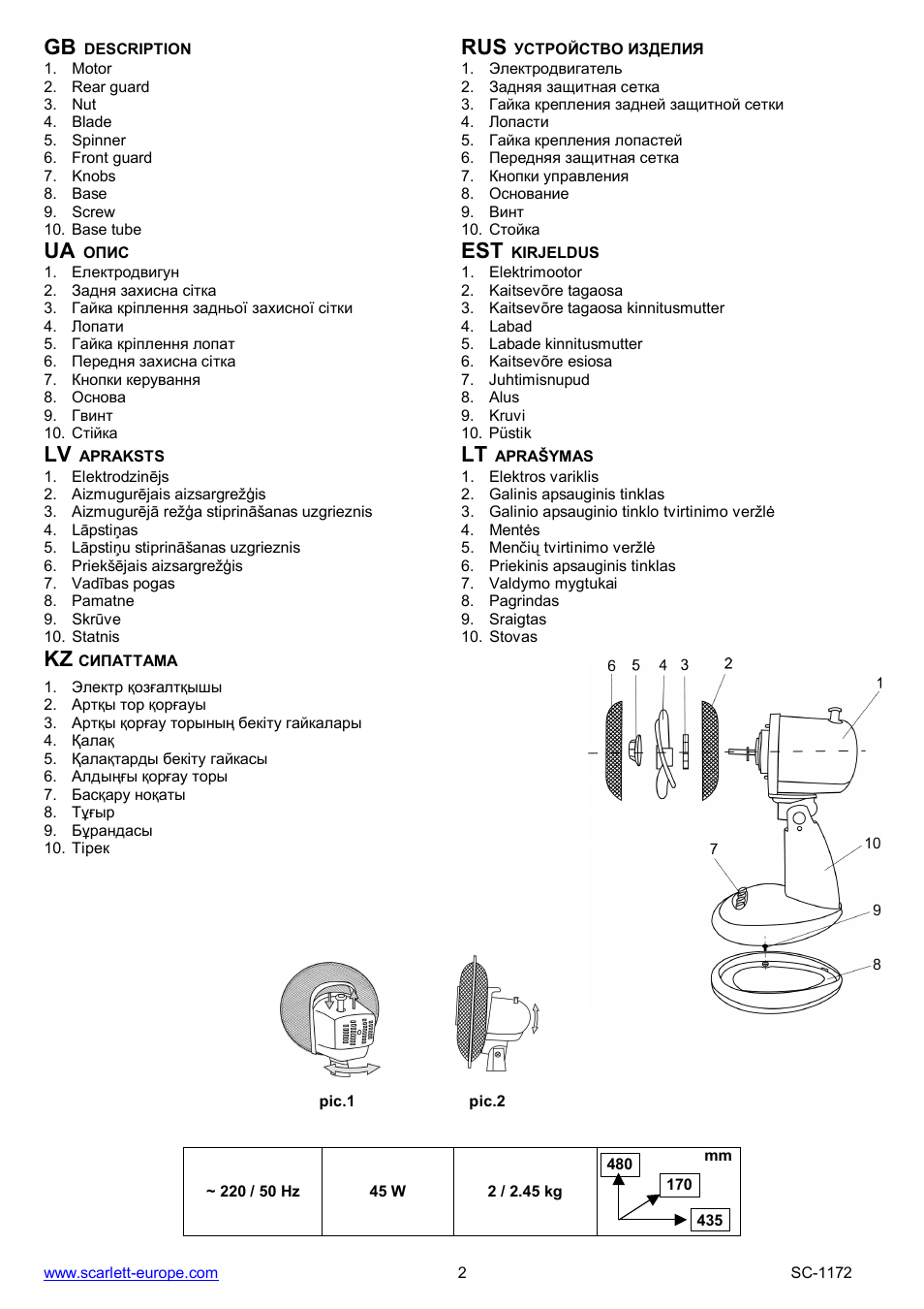 Ua est | Scarlett SC-1172 User Manual | Page 2 / 8